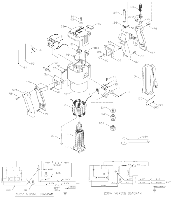 Page B Diagram and Parts List for 7539 Type 1 Porter Cable Router